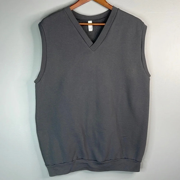 AMERICAN APPAREL Mens VNeck Sweater Vest Grey Sweatshirt Grandpa Preppy Size L - Picture 9 of 9